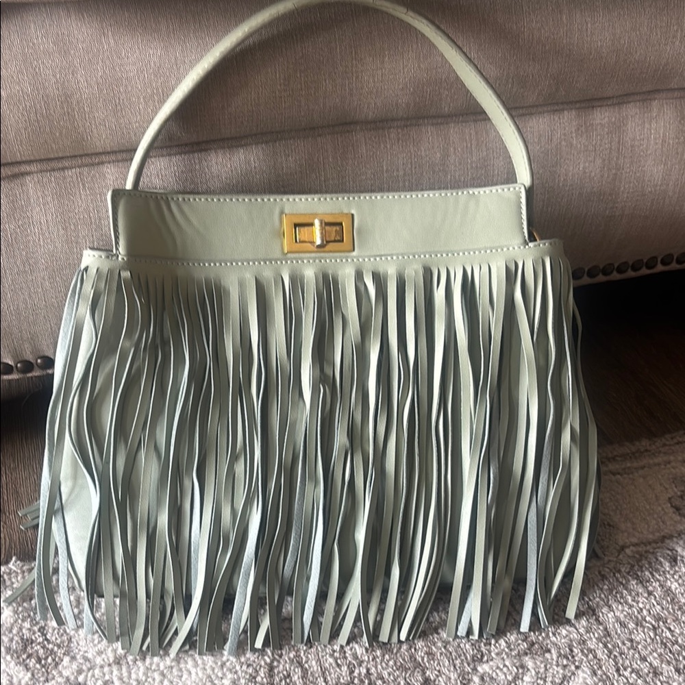 Meline Bianco Fringe Leather Handbag - Green